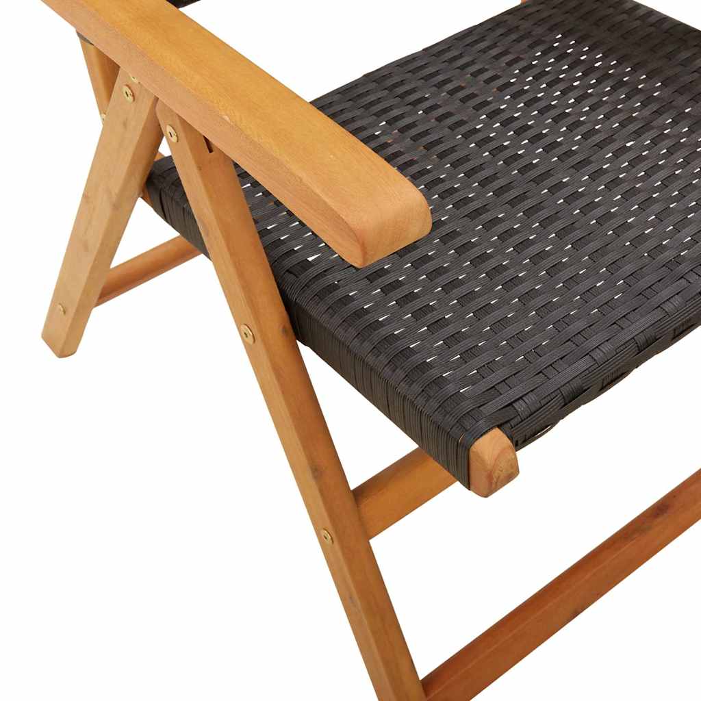 7 részes fekete polyrattan és tömör fa kerti étkezőgarnitúra