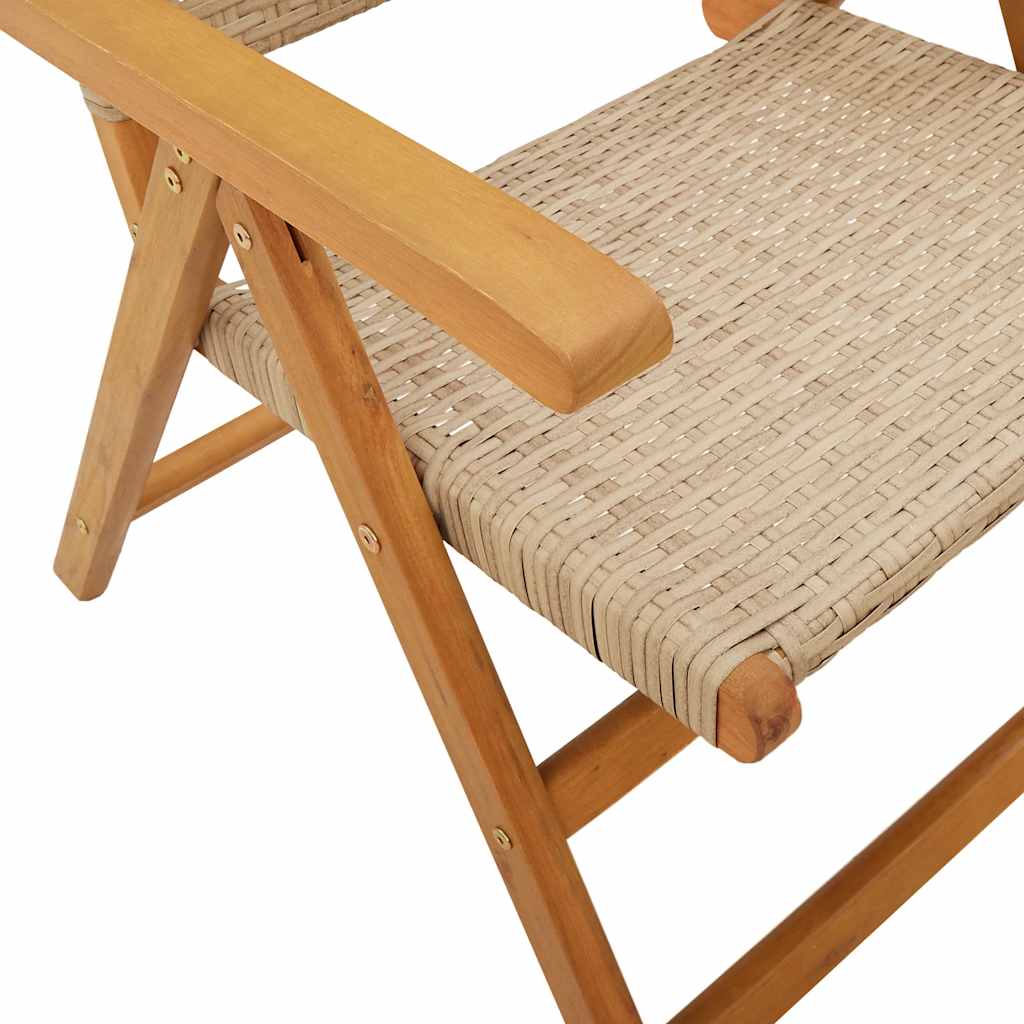 7 részes bézs polyrattan és tömör fa kerti étkezőgarnitúra