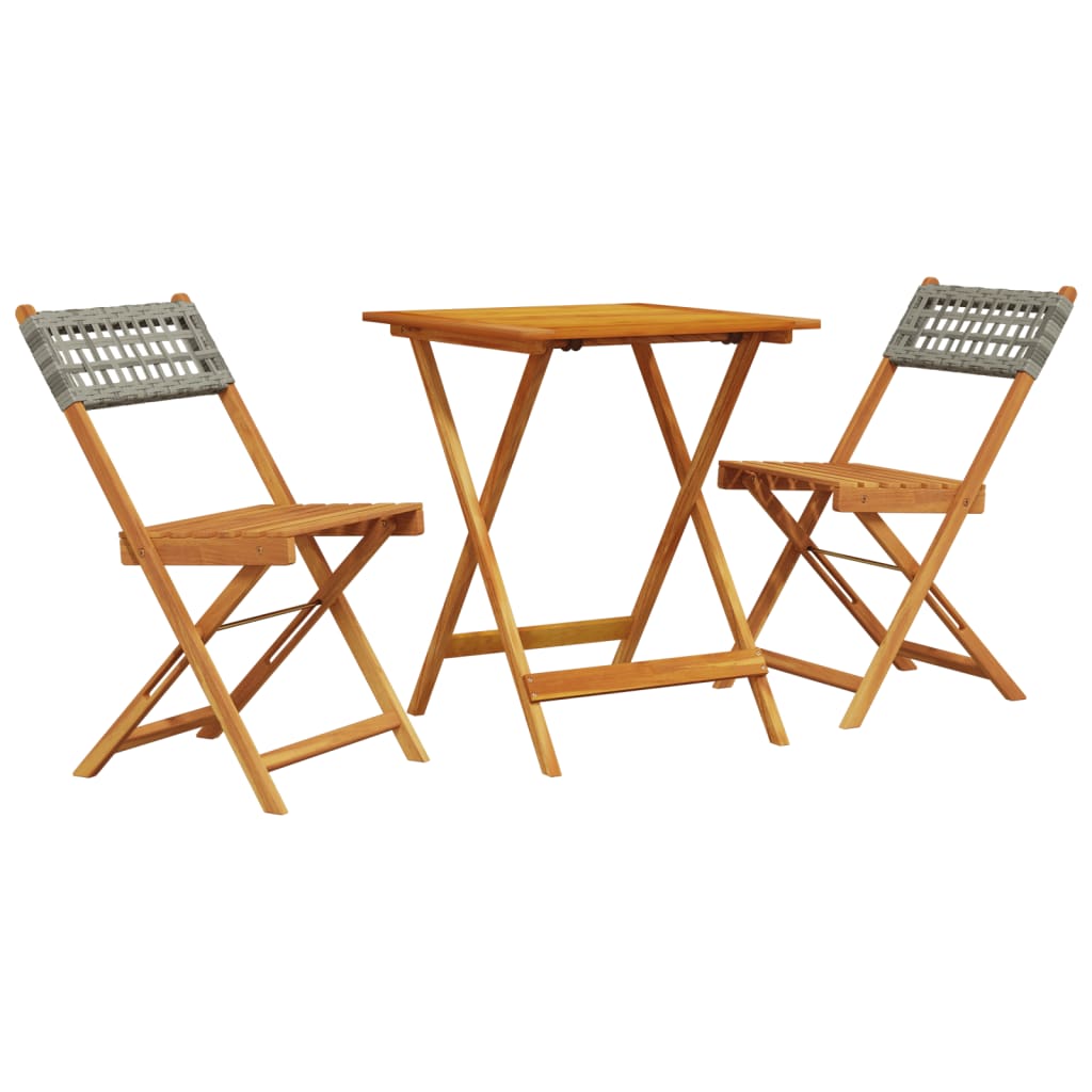 3 részes szürke polyrattan és tömör fa bisztrószett