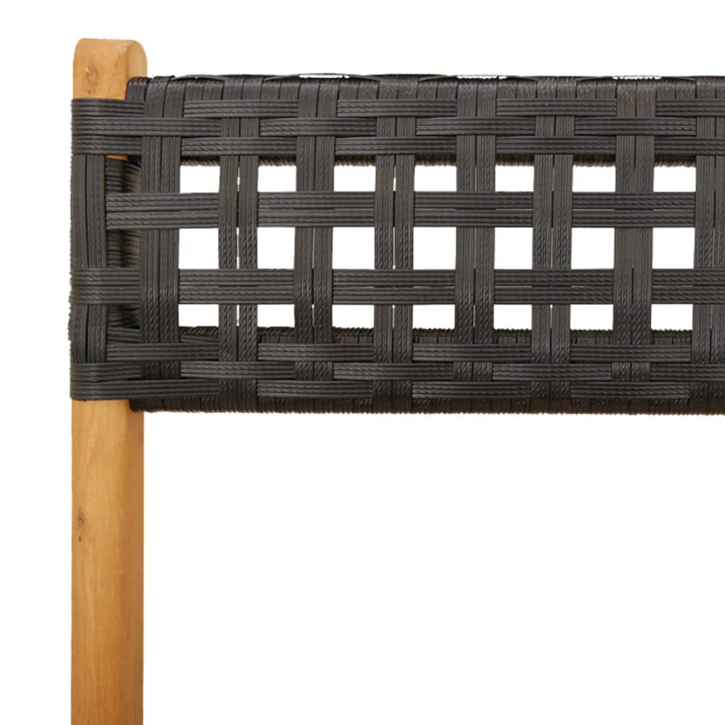 5 részes fekete polyrattan és tömör fa kerti étkezőgarnitúra