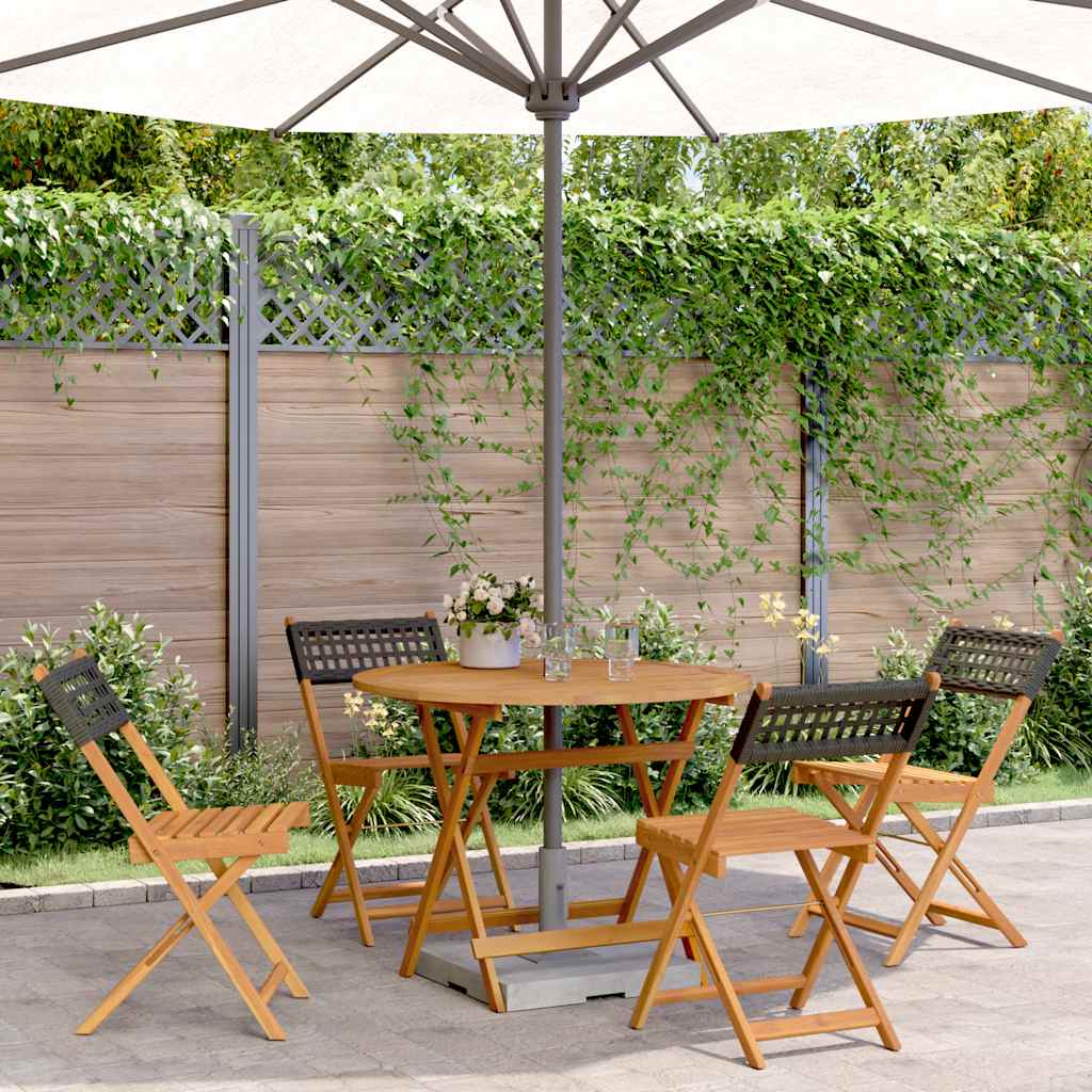 5 részes fekete polyrattan és tömör fa kerti étkezőgarnitúra