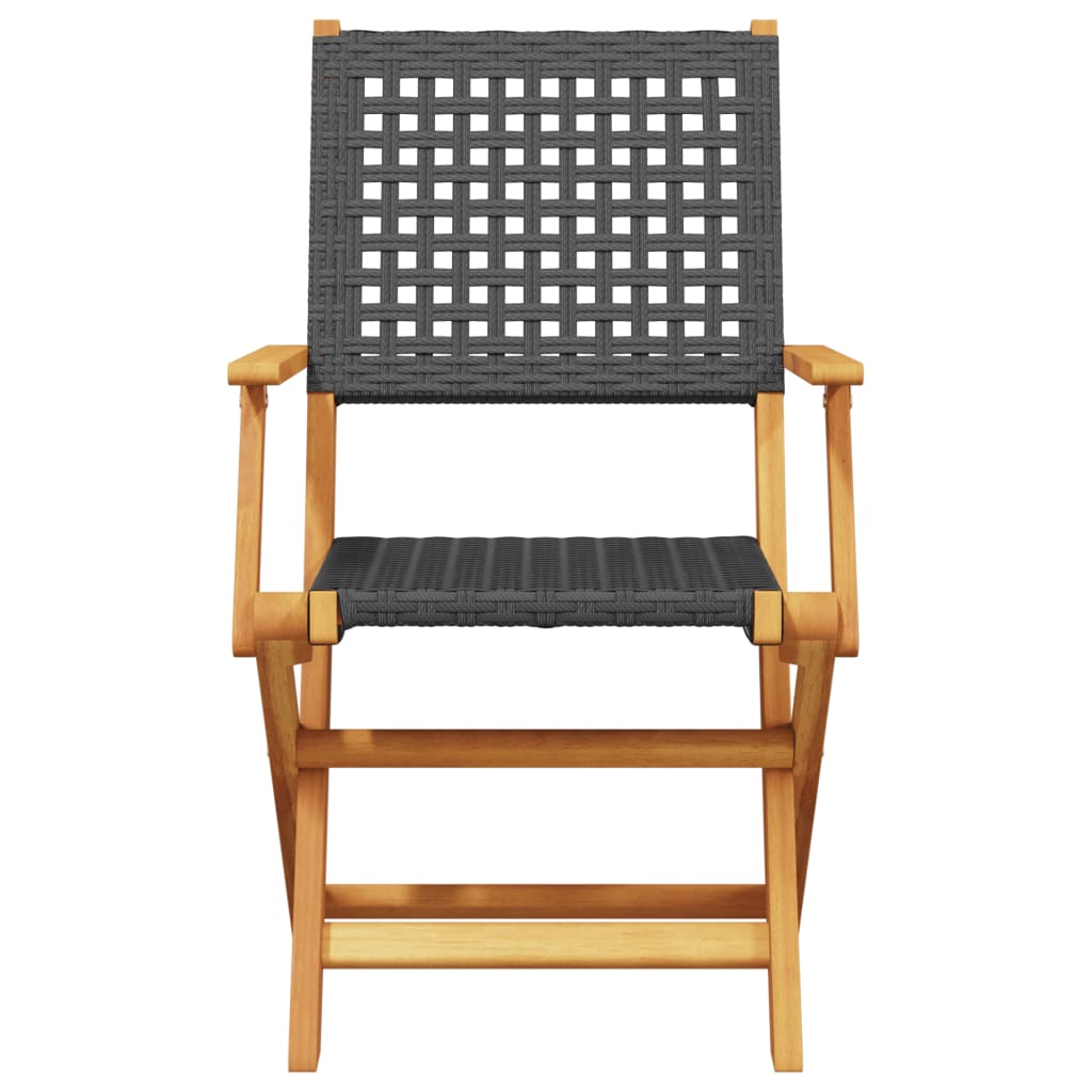 3 részes fekete polyrattan és tömör fa bisztrószett