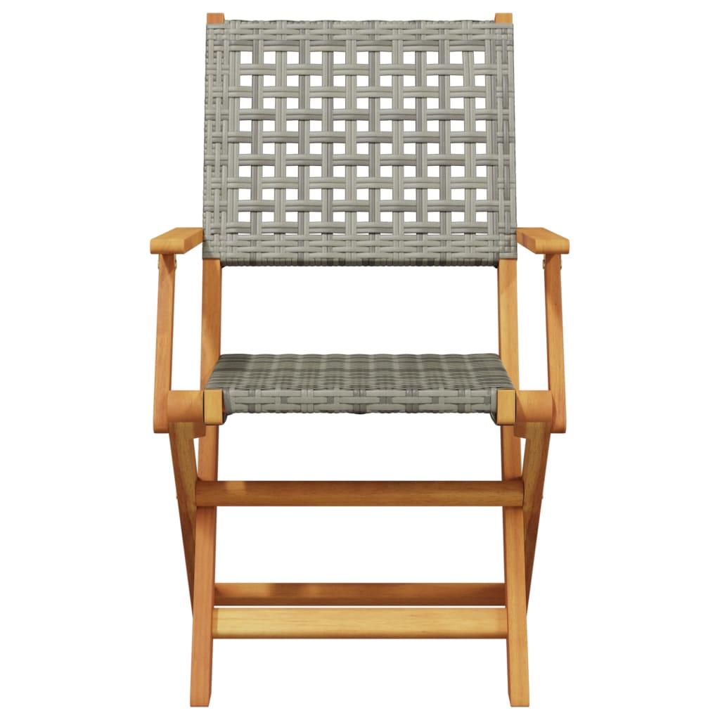 3 részes szürke polyrattan és tömör fa bisztrószett