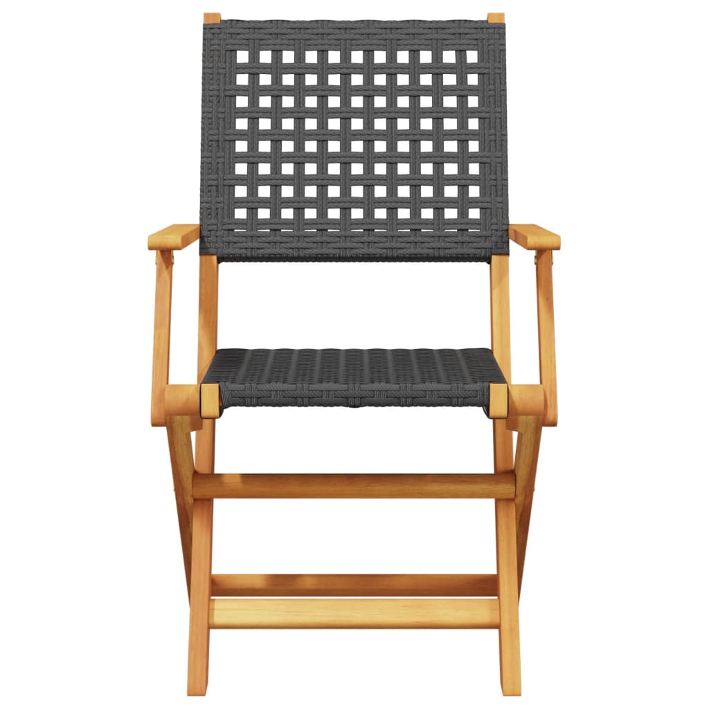 3 részes fekete polyrattan és tömör fa bisztrószett
