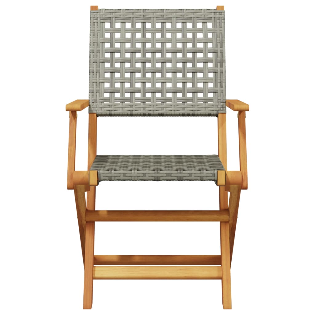 3 részes szürke polyrattan és tömör fa bisztrószett