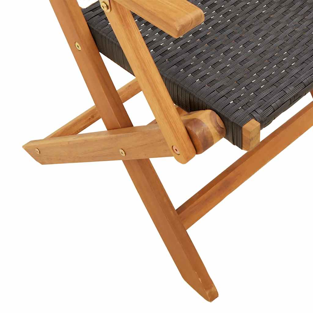 5 részes fekete polyrattan és tömör fa kerti étkezőgarnitúra