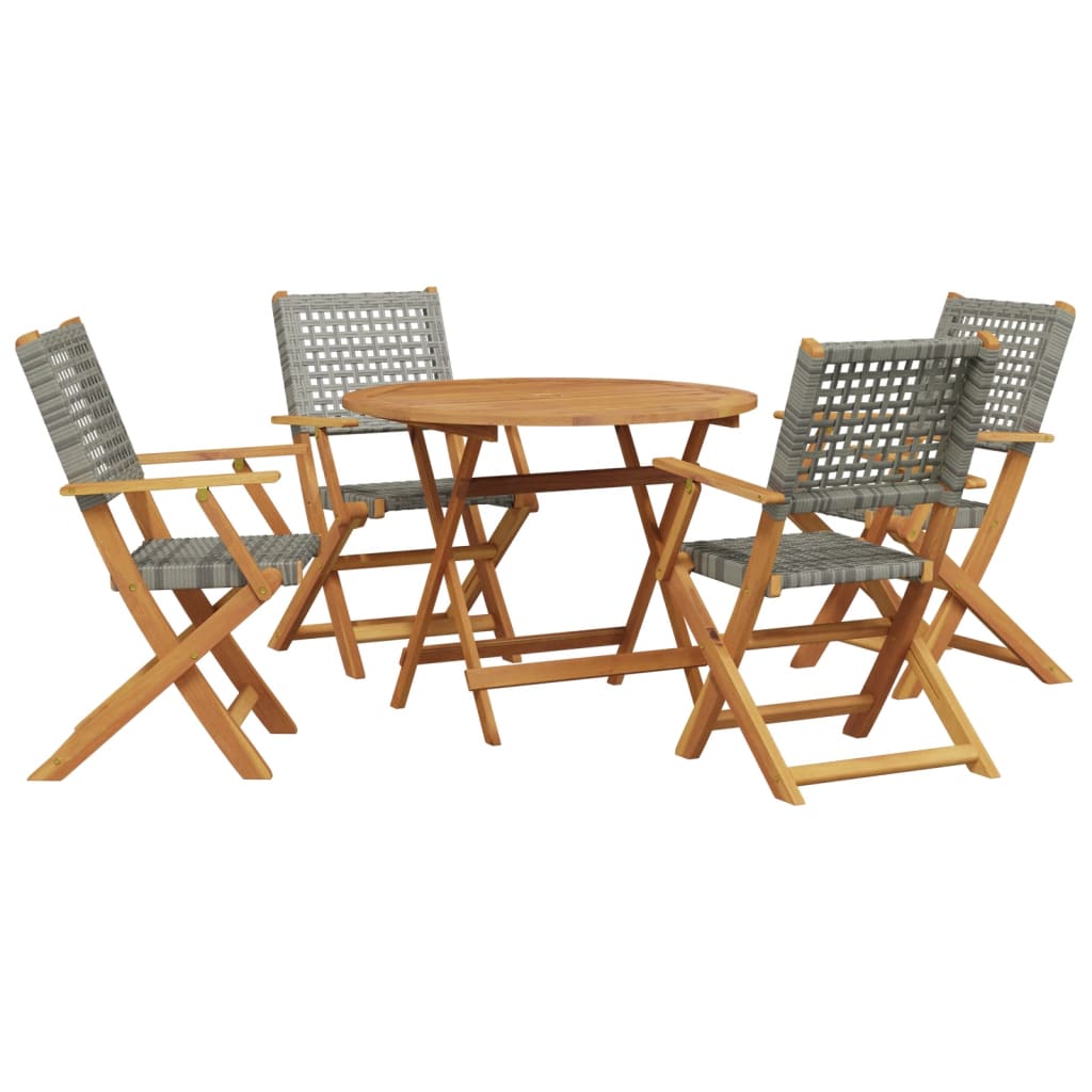 5 részes szürke polyrattan és tömör fa kerti étkezőgarnitúra