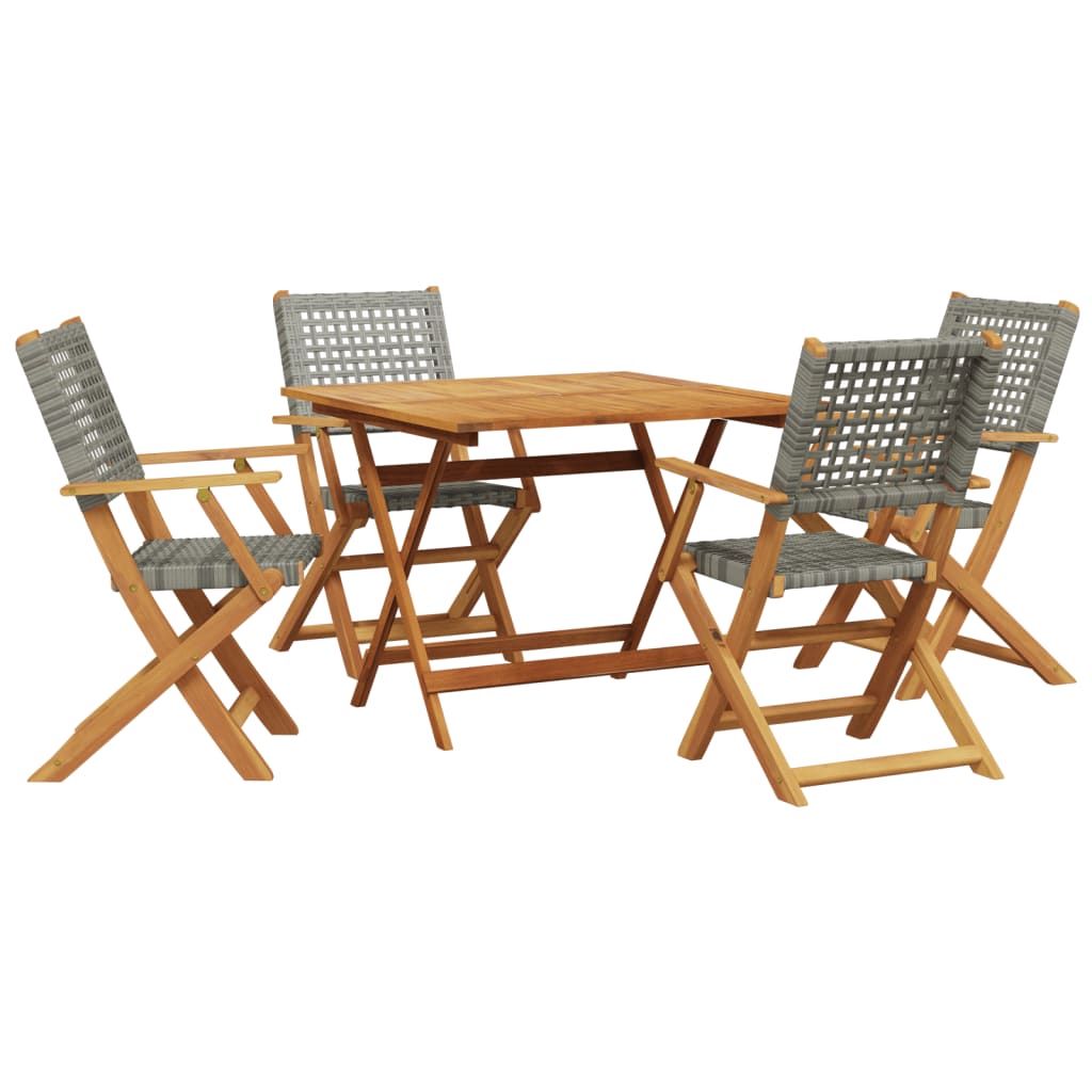 5 részes szürke polyrattan és tömör fa kerti étkezőgarnitúra