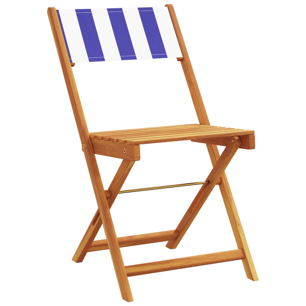 3 részes kék és fehér szövet és tömör fa bisztrószett
