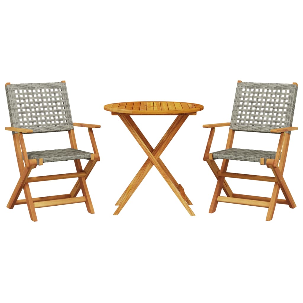 3 részes szürke polyrattan és tömör fa bisztrószett