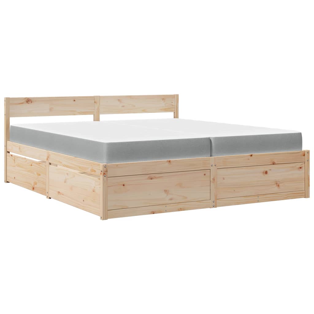 tömör fenyőfa ágy fiókkal és matraccal 200 x 200 cm