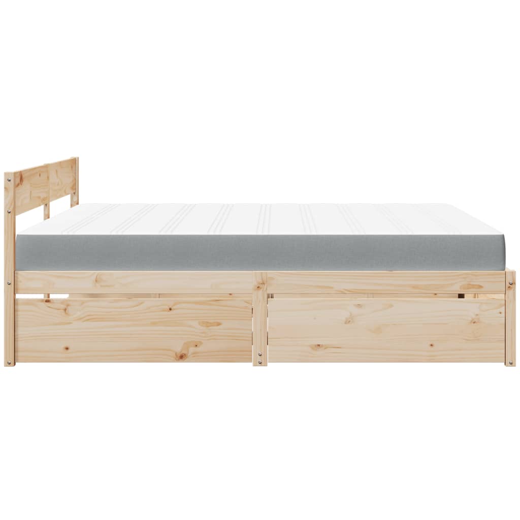 tömör fenyőfa ágy fiókkal és matraccal 200 x 200 cm