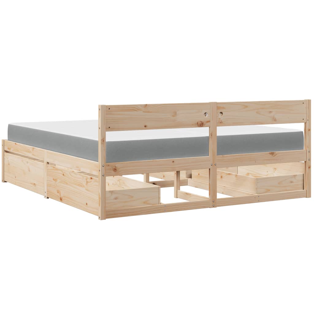 tömör fenyőfa ágy fiókkal és matraccal 200 x 200 cm
