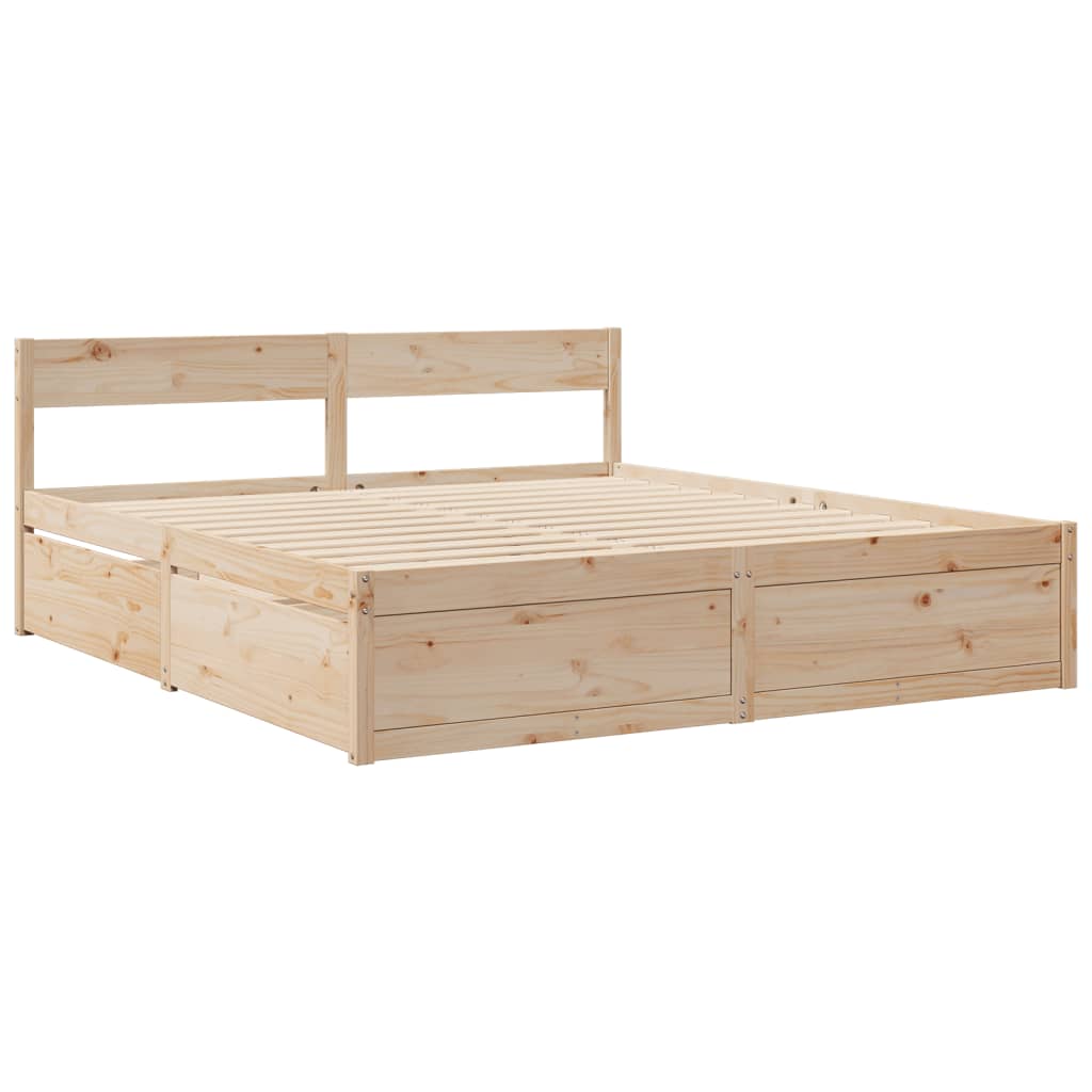 tömör fenyőfa ágy fiókkal és matraccal 200 x 200 cm