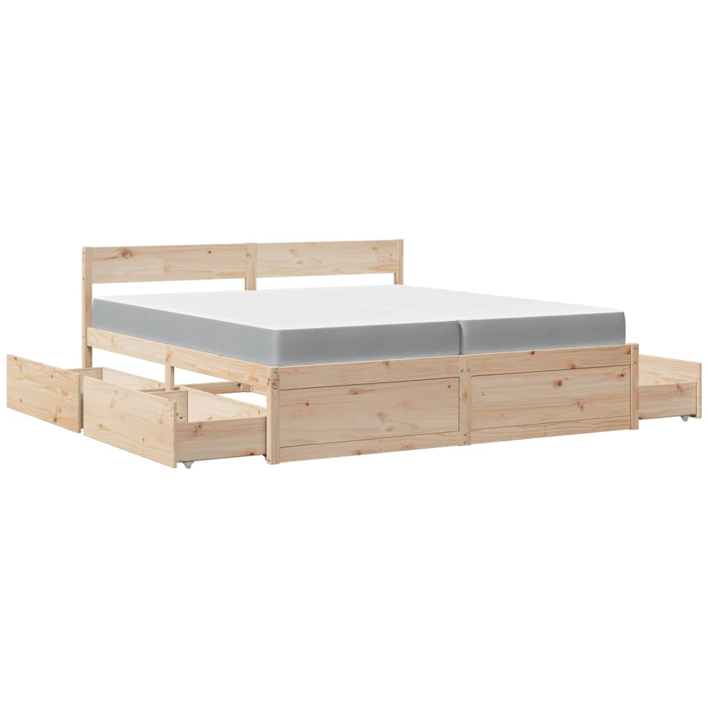 tömör fenyőfa ágy fiókkal és matraccal 200 x 200 cm