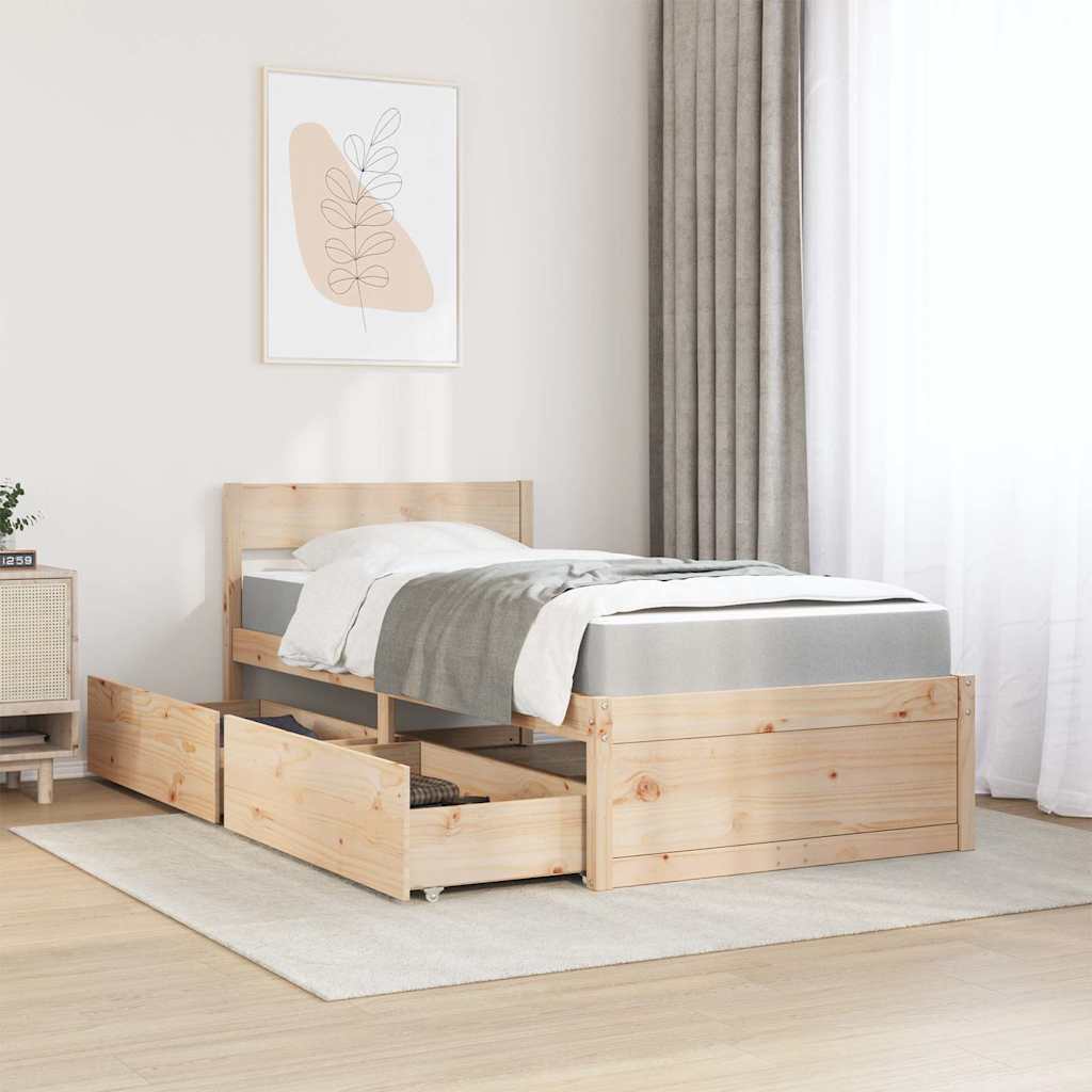 tömör fenyőfa ágy fiókokkal és matraccal 90 x 200 cm