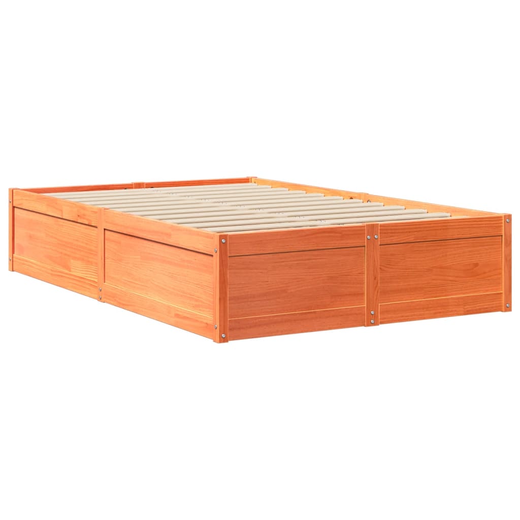 viaszbarna tömör fenyőfa ágy matraccal 120 x 200 cm