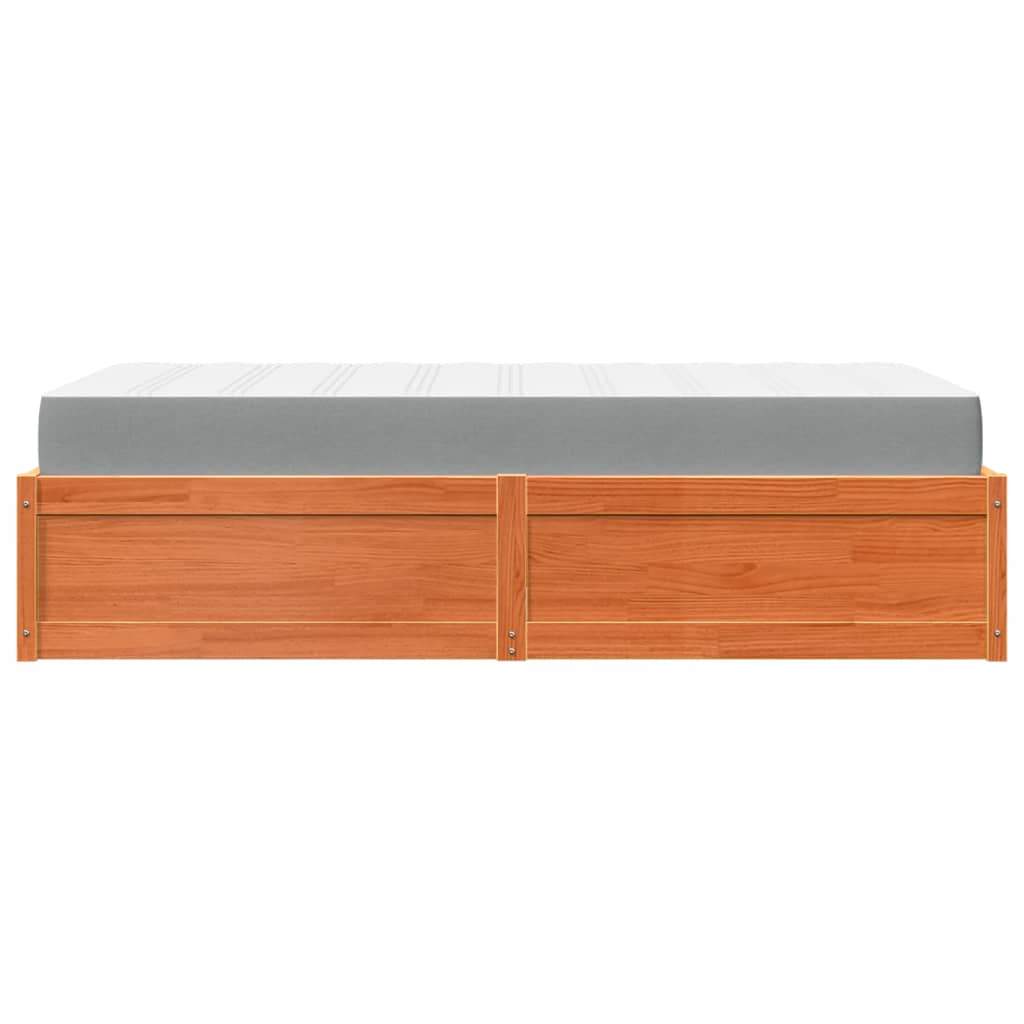 viaszbarna tömör fenyőfa ágy matraccal 100 x 200 cm