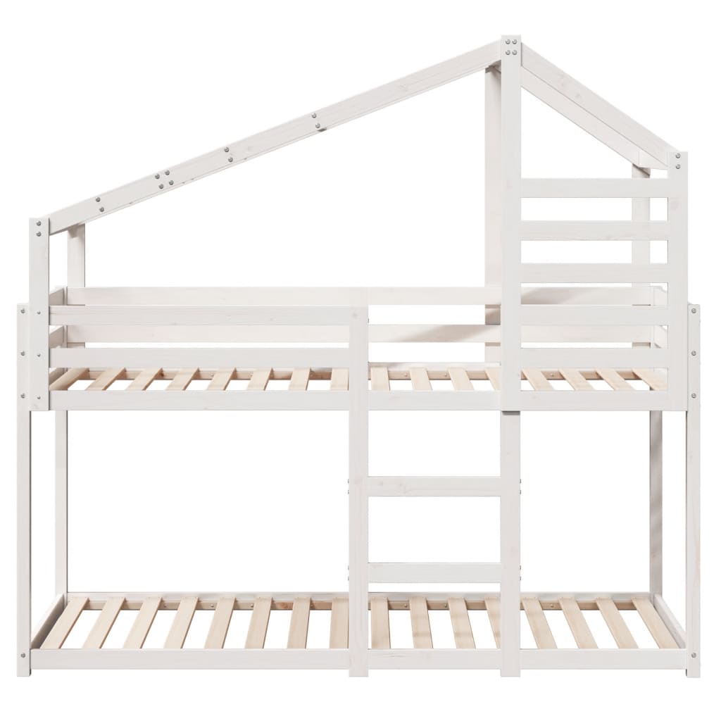 fehér tömör fenyőfa ágy emelettel és tetővel 80 x 200 cm