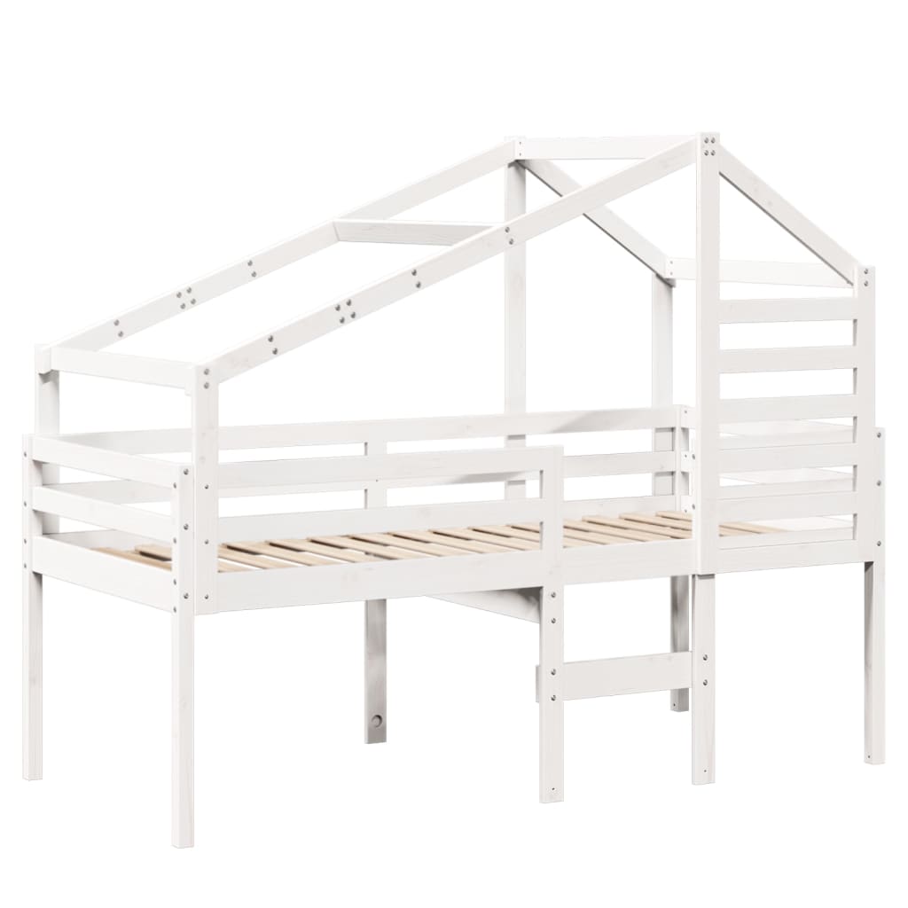 fehér tömör fenyőfa magasított ágy tetővel 75 x 190 cm