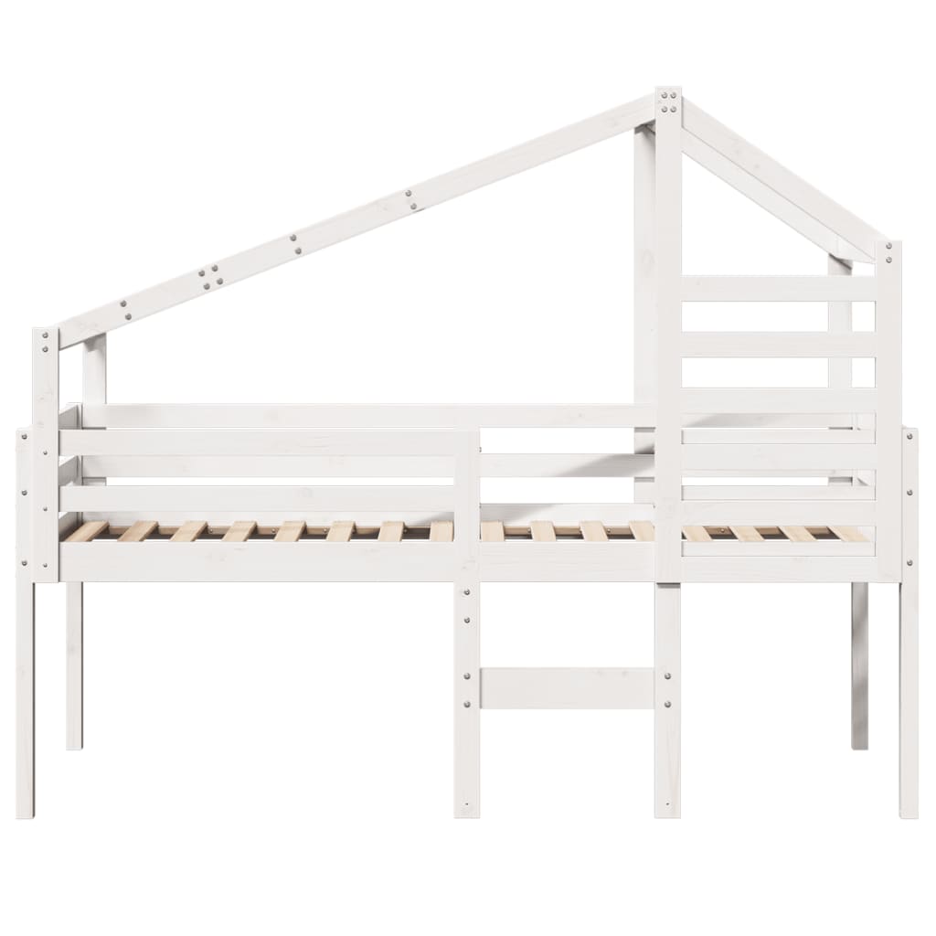 fehér tömör fenyőfa magasított ágy tetővel 75 x 190 cm