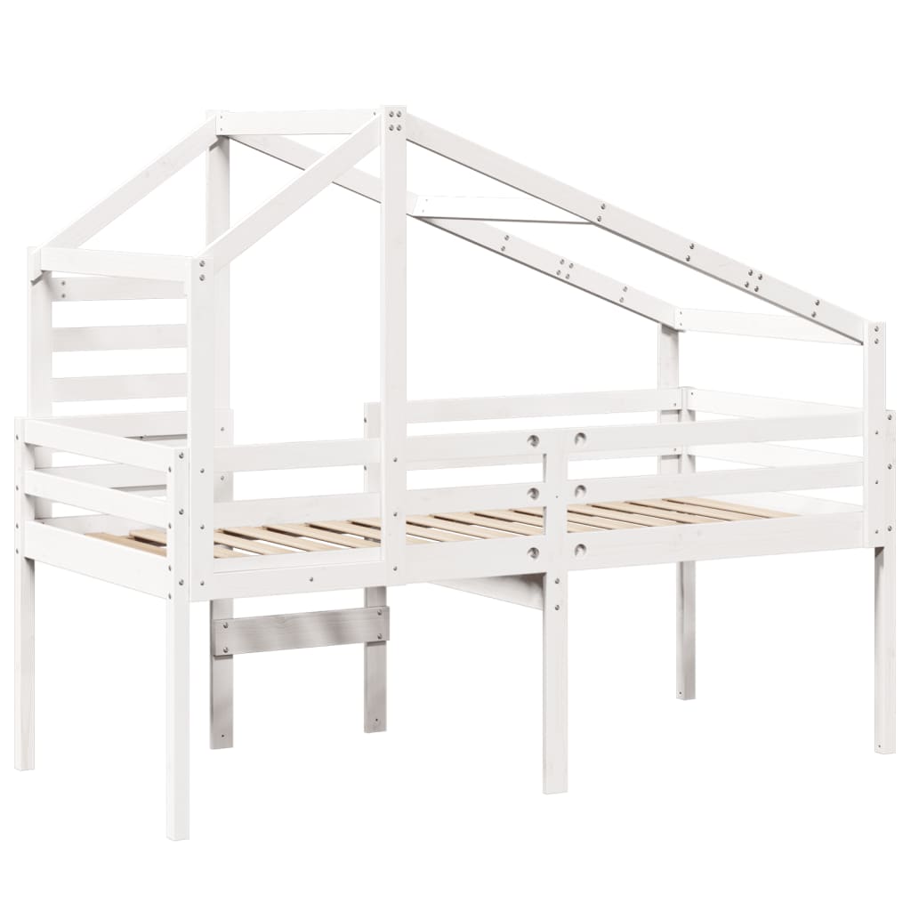 fehér tömör fenyőfa magasított ágy tetővel 75 x 190 cm