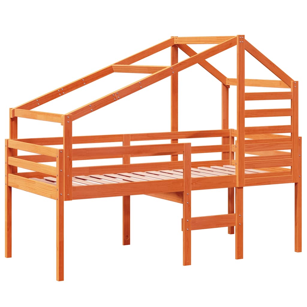 viaszbarna tömör fenyőfa magasított ágy tetővel 75 x 190 cm