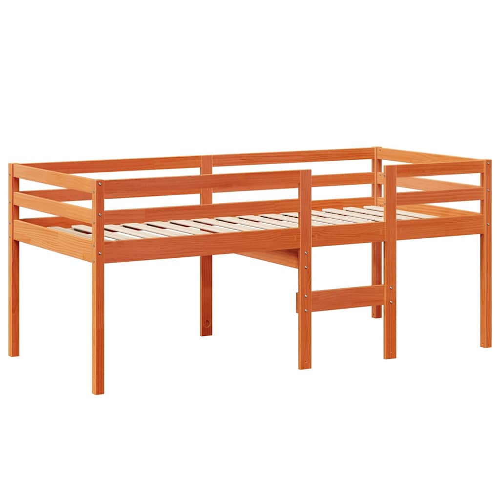 viaszbarna tömör fenyőfa magasított ágy tetővel 75 x 190 cm