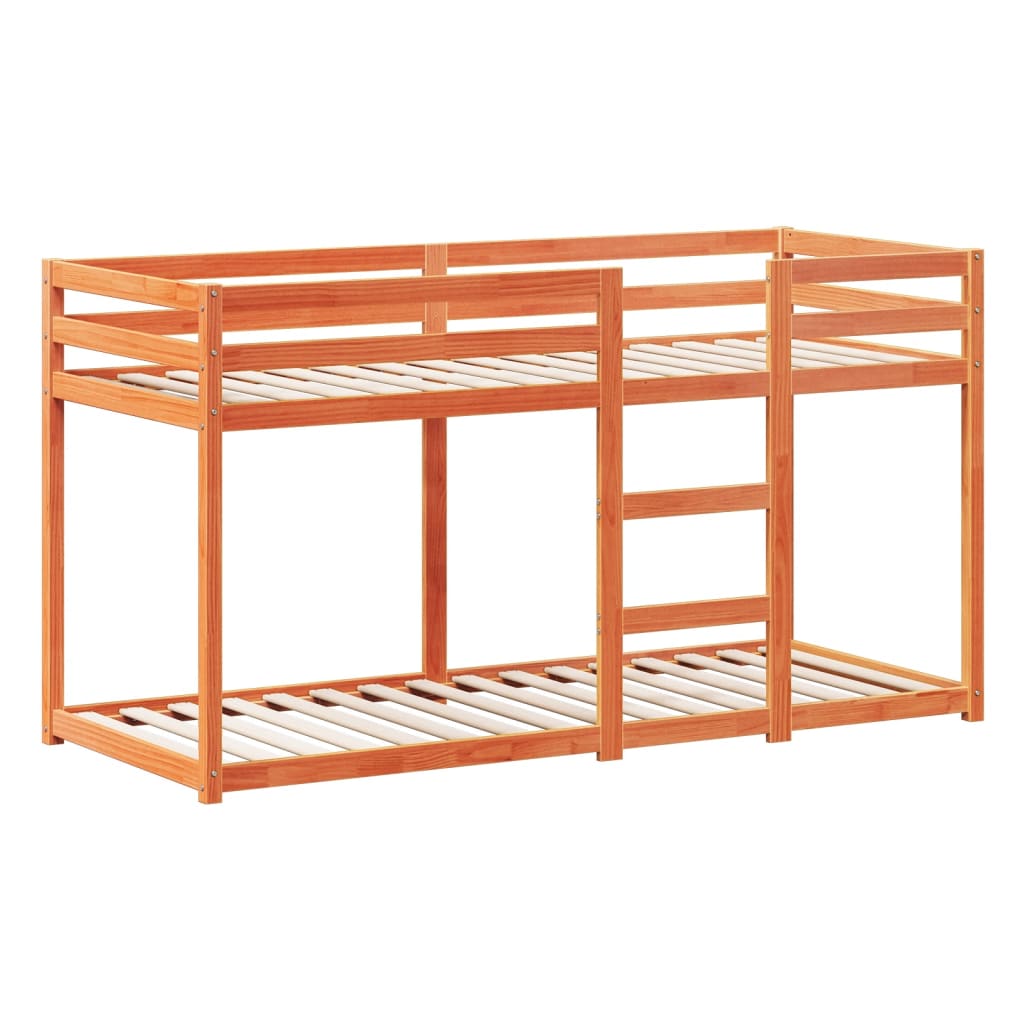 viaszbarna tömör fenyőfa ágy emelettel és tetővel 90 x 200 cm