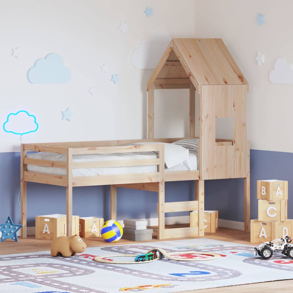 tömör fenyőfa magasított ágy tetővel 80 x 200 cm
