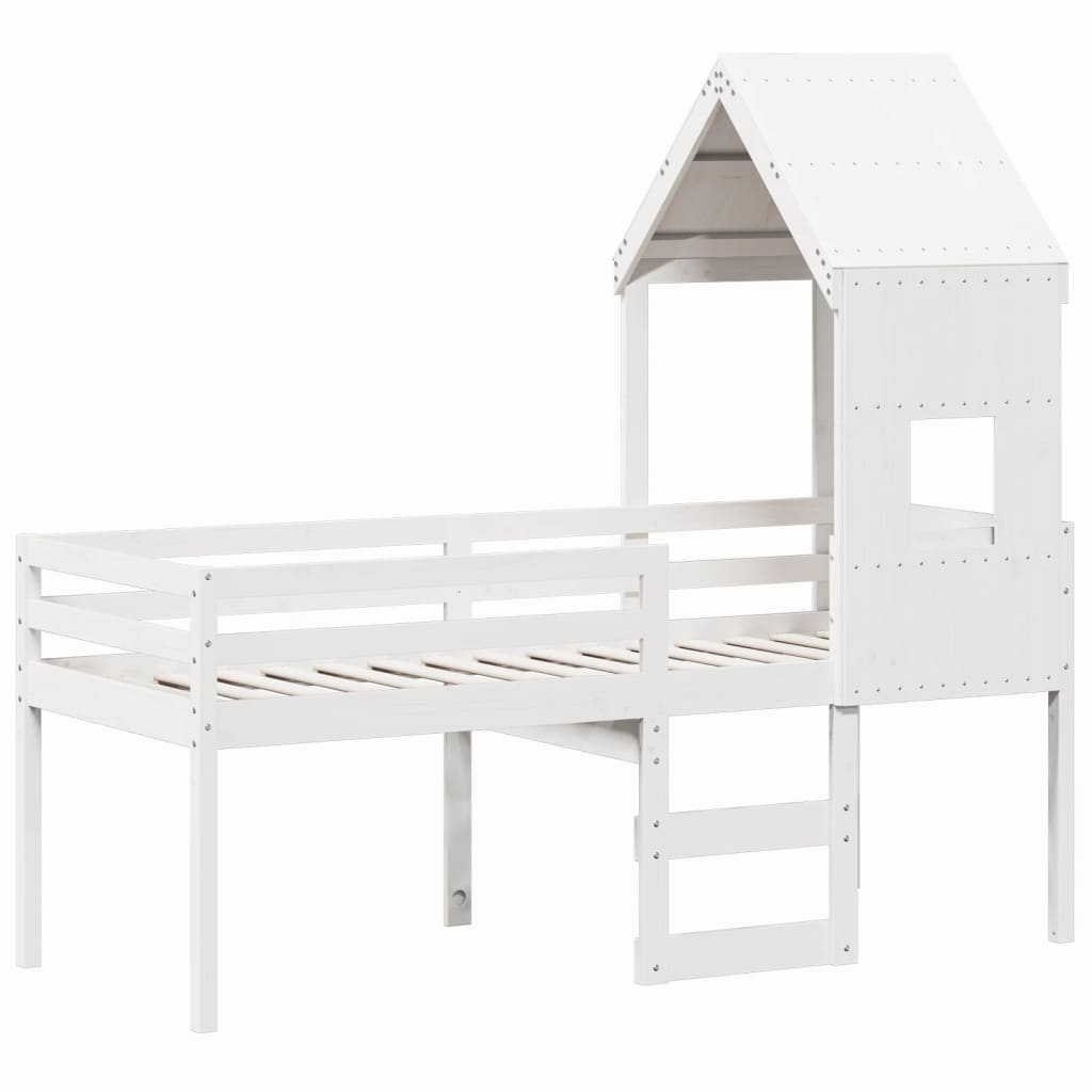 fehér tömör fenyőfa magasított ágy tetővel 80 x 200 cm