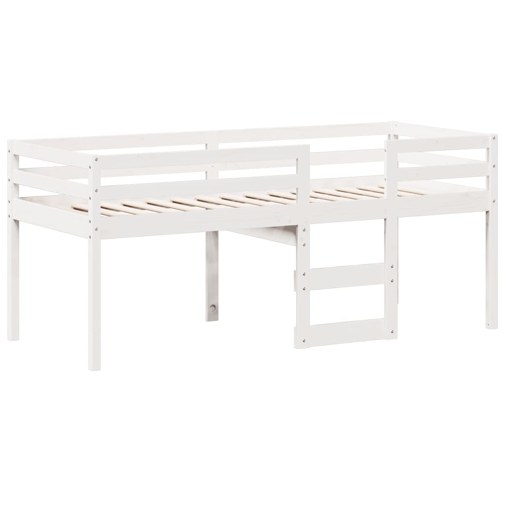 fehér tömör fenyőfa magasított ágy tetővel 90 x 190 cm