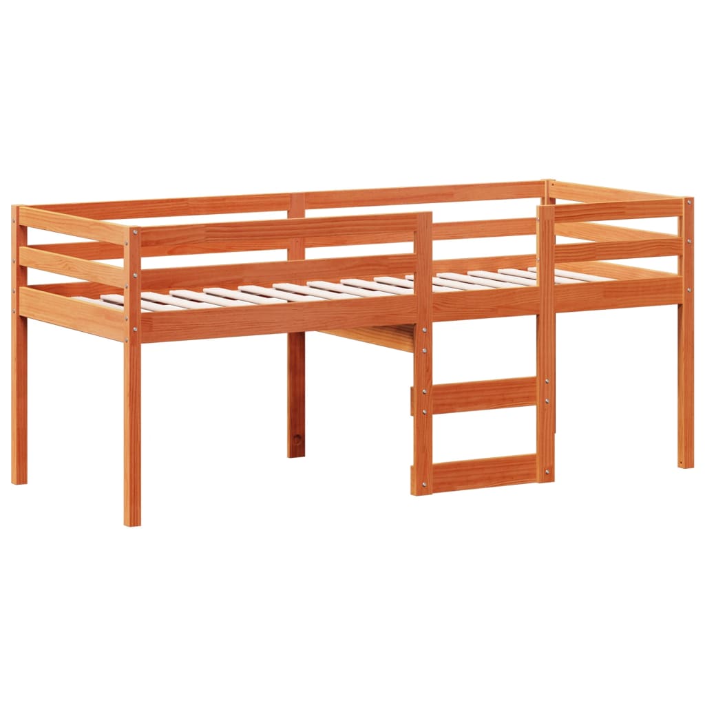 viaszbarna tömör fenyőfa magasított ágy tetővel 90 x 190 cm