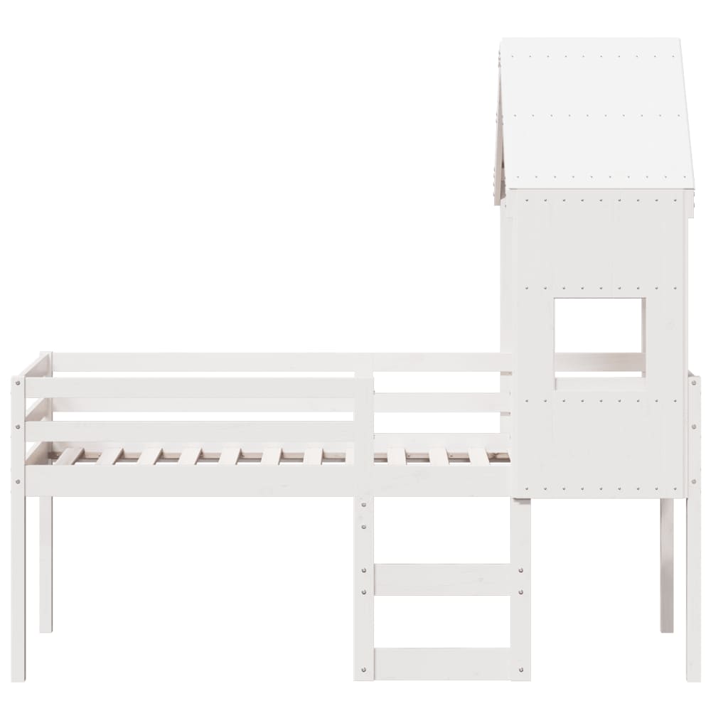 fehér tömör fenyőfa magasított ágy tetővel 75 x 190 cm