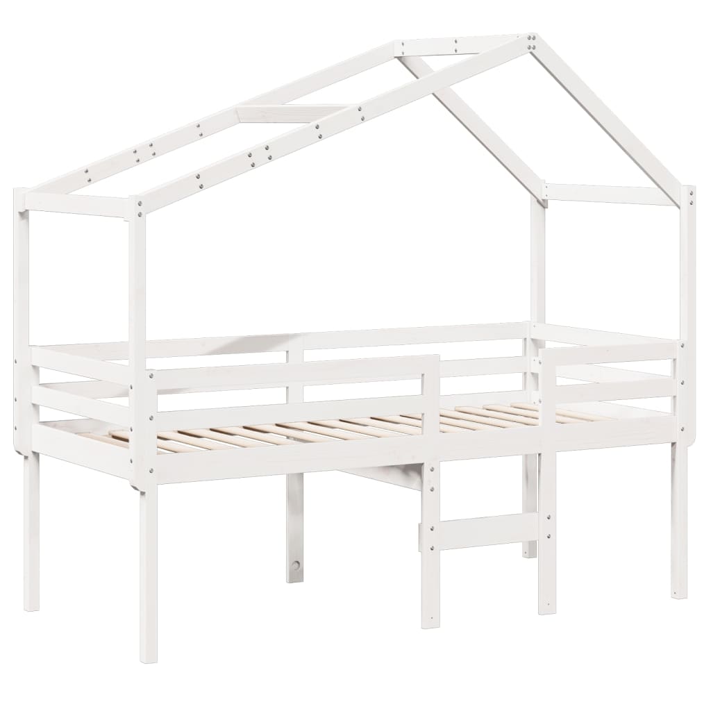fehér tömör fenyőfa magasított ágy tetővel 80 x 200 cm