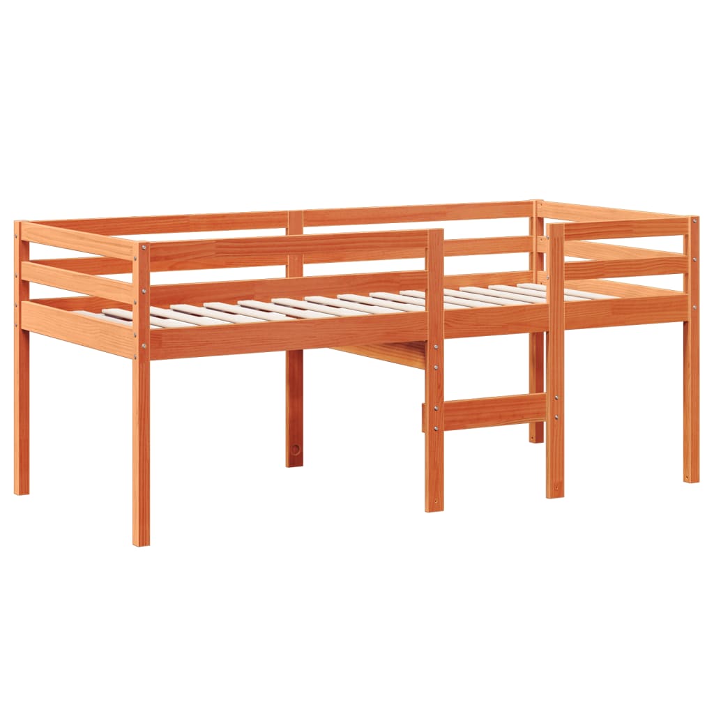 viaszbarna tömör fenyőfa magasított ágy tetővel 90 x 190 cm