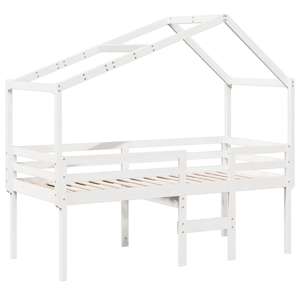 fehér tömör fenyőfa magasított ágy tetővel 75 x 190 cm