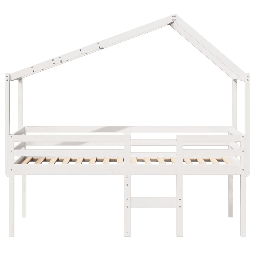 fehér tömör fenyőfa magasított ágy tetővel 75 x 190 cm