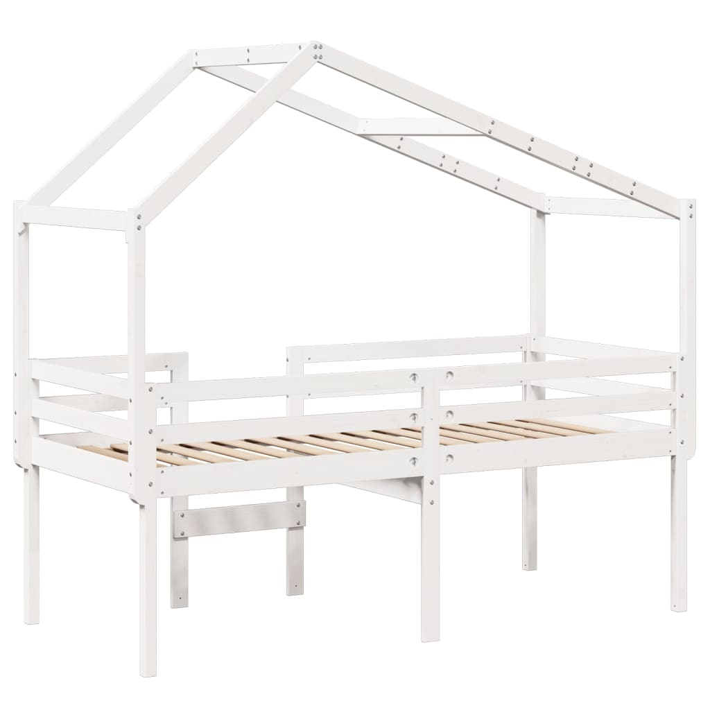 fehér tömör fenyőfa magasított ágy tetővel 75 x 190 cm