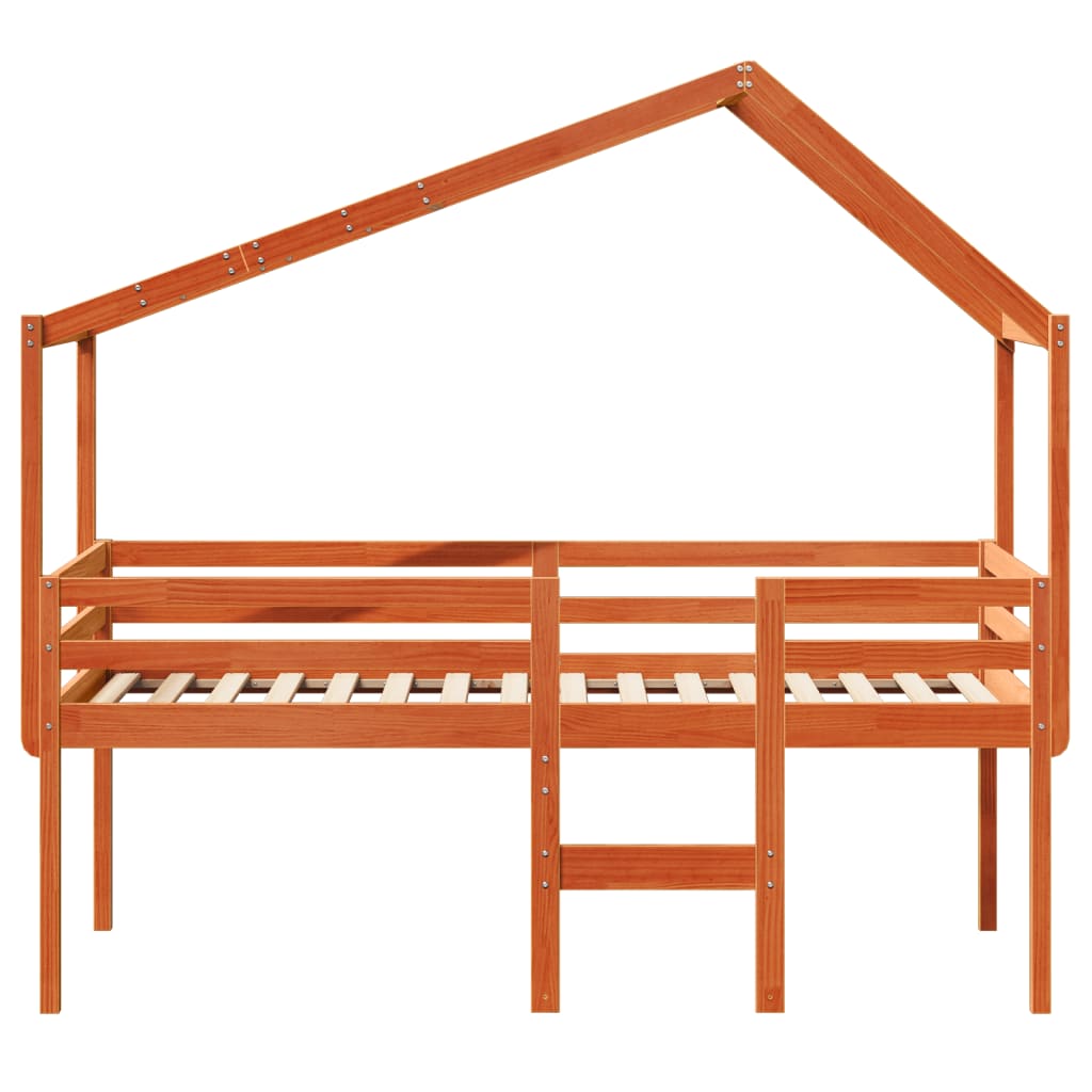 viaszbarna tömör fenyőfa magasított ágy tetővel 75 x 190 cm
