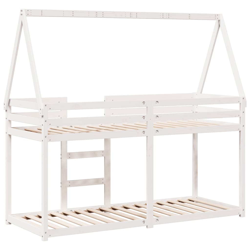 fehér tömör fenyőfa ágy emelettel és tetővel 80 x 200 cm