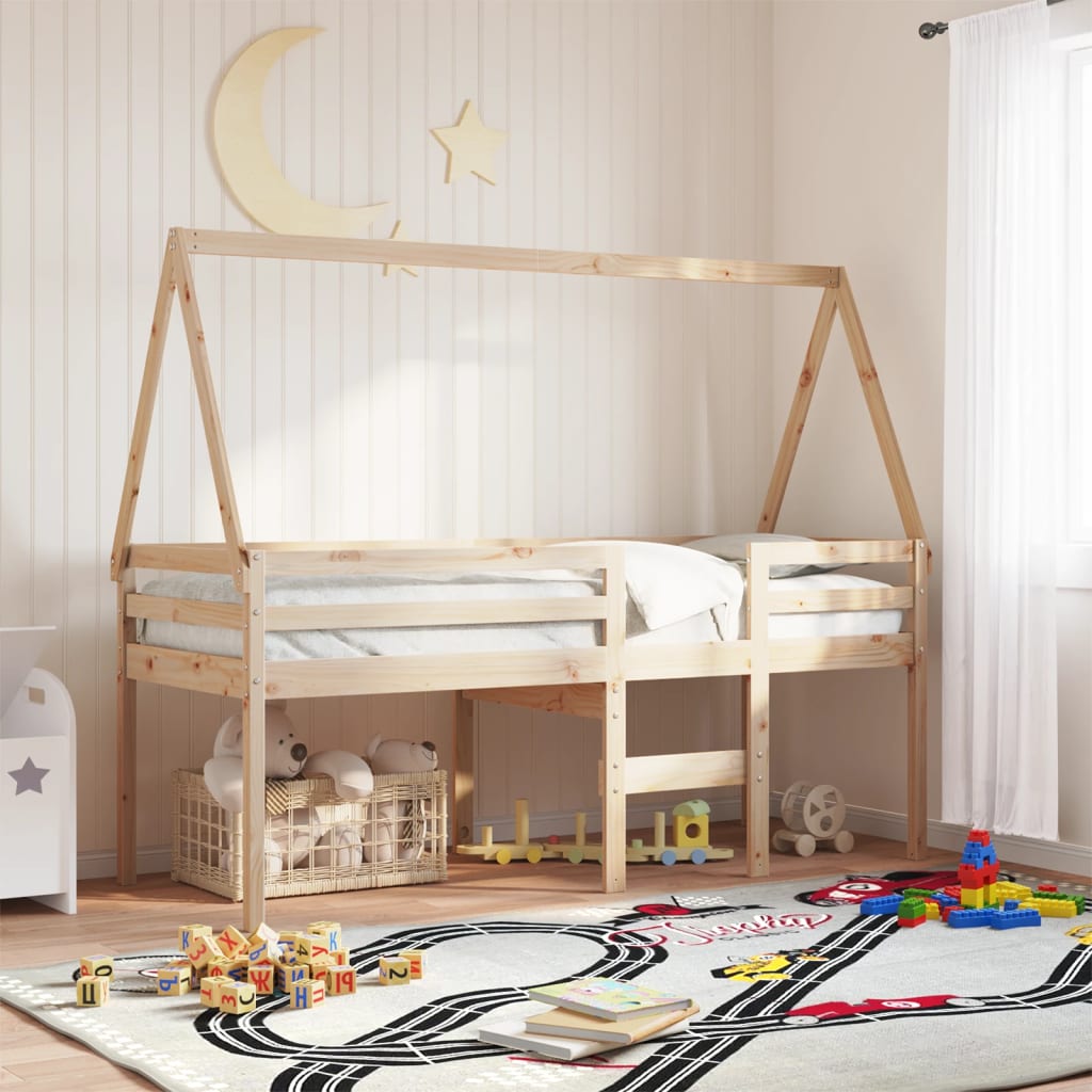 tömör fenyőfa magasított ágy tetővel 80 x 200 cm