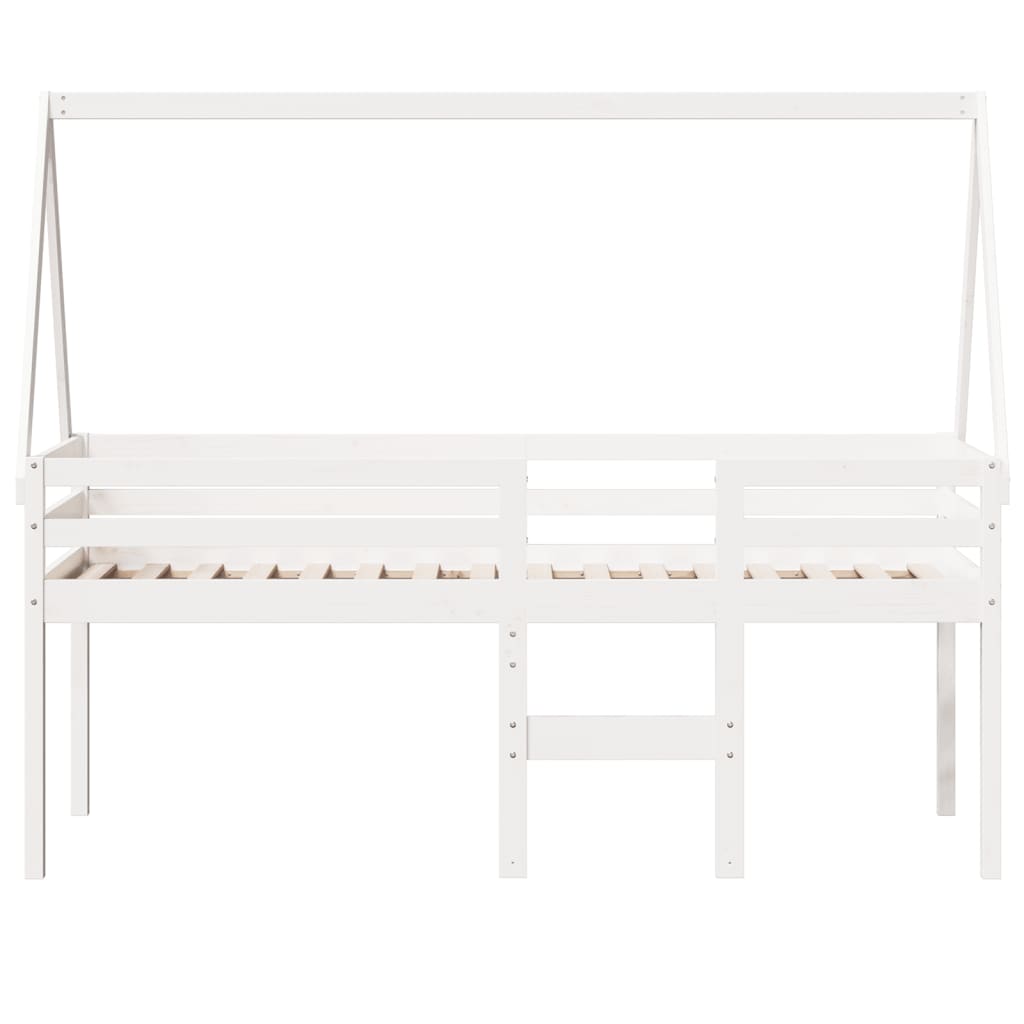 fehér tömör fenyőfa magasított ágy tetővel 80 x 200 cm