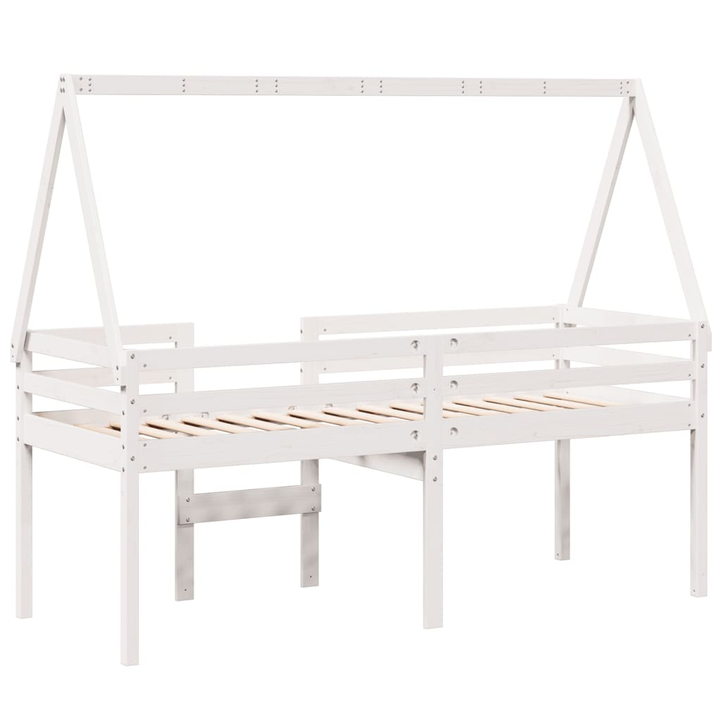 fehér tömör fenyőfa magasított ágy tetővel 80 x 200 cm