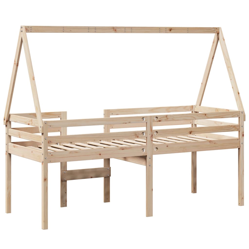 tömör fenyőfa magasított ágy tetővel 75 x 190 cm