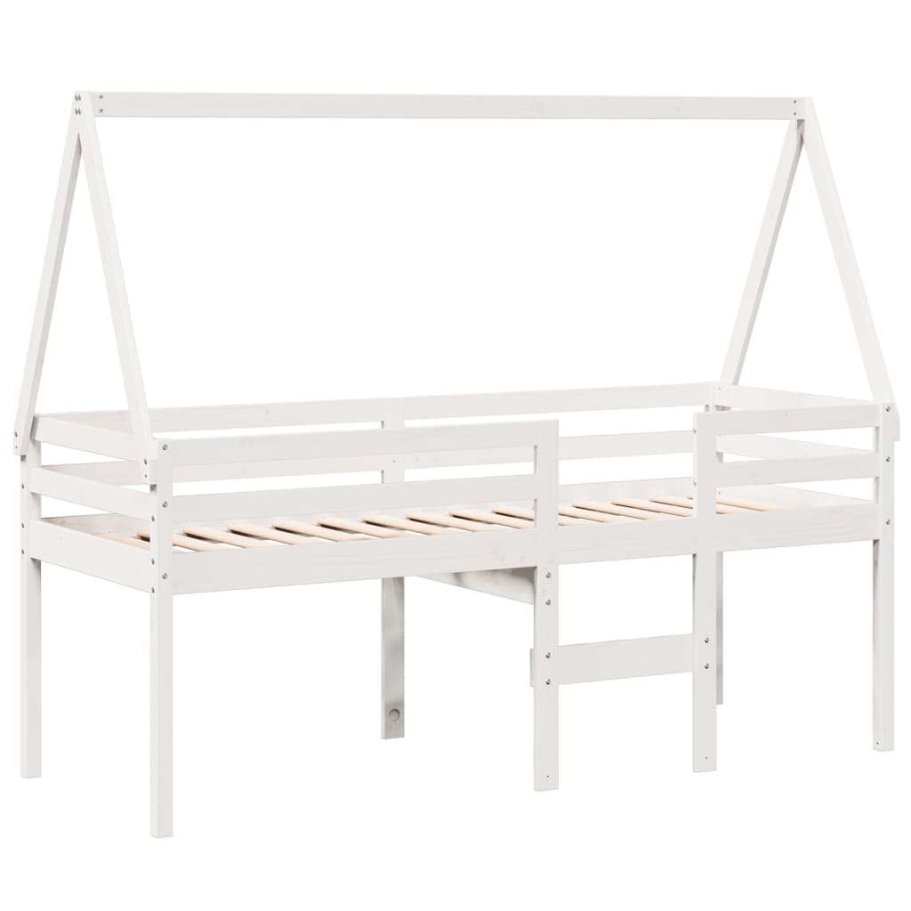 fehér tömör fenyőfa magasított ágy tetővel 75 x 190 cm