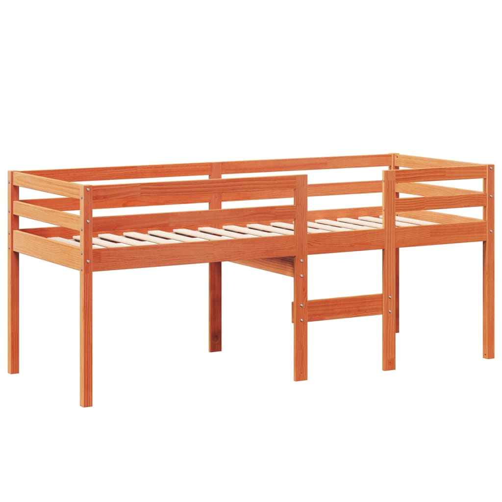 viaszbarna tömör fenyőfa magasított ágy tetővel 75 x 190 cm