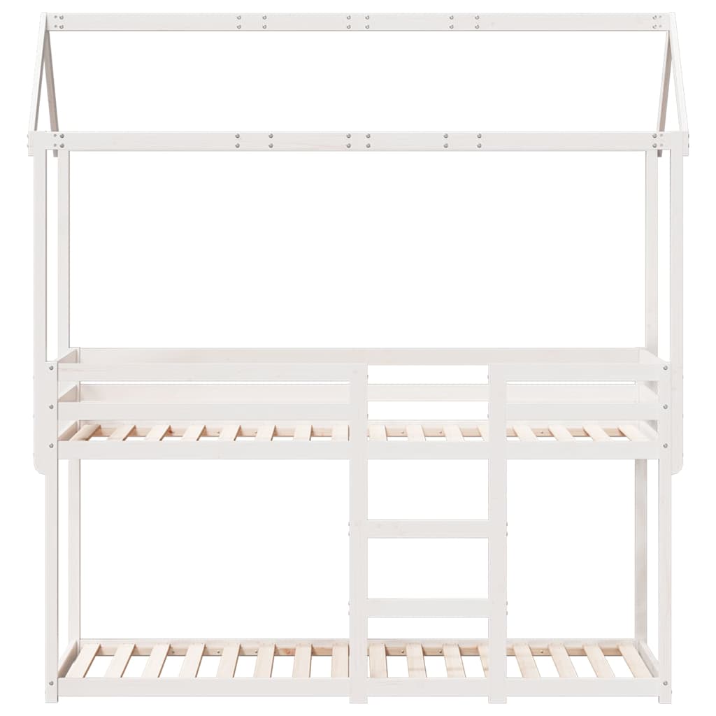fehér tömör fenyőfa ágy emelettel és tetővel 80 x 200 cm