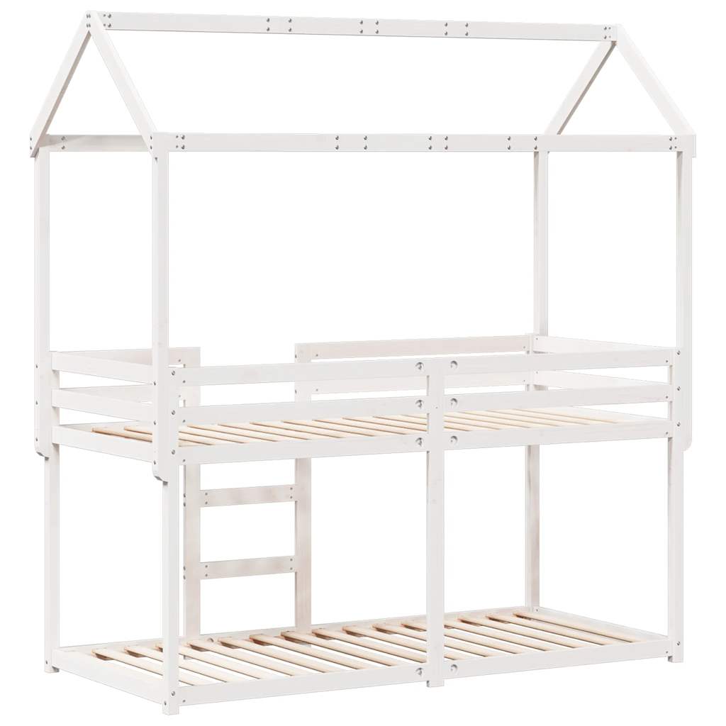 fehér tömör fenyőfa ágy emelettel és tetővel 80 x 200 cm