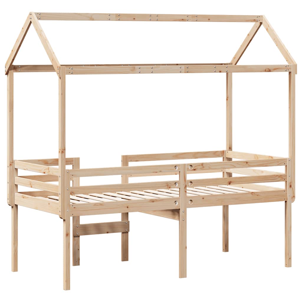 tömör fenyőfa magasított ágy tetővel 90 x 200 cm